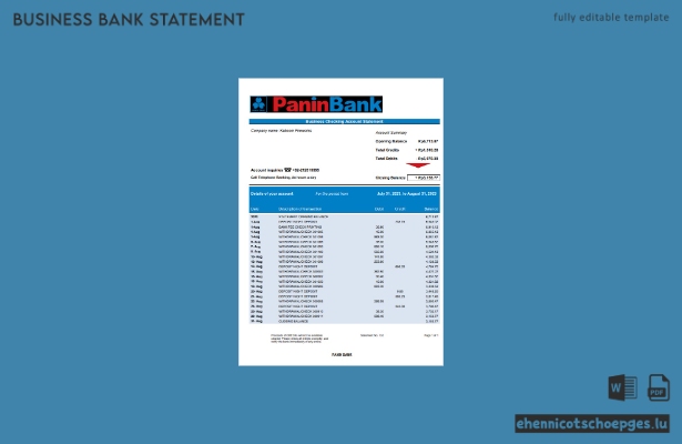Panin Bank Kontoauszug (Word- und PDF-Beispiel)